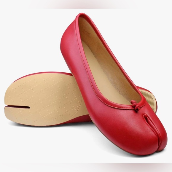 VBDB Shoes - Tabi Ballet Flats Shoes for Women Rounde Toe Wide Width Split Toe Low Heel - Red